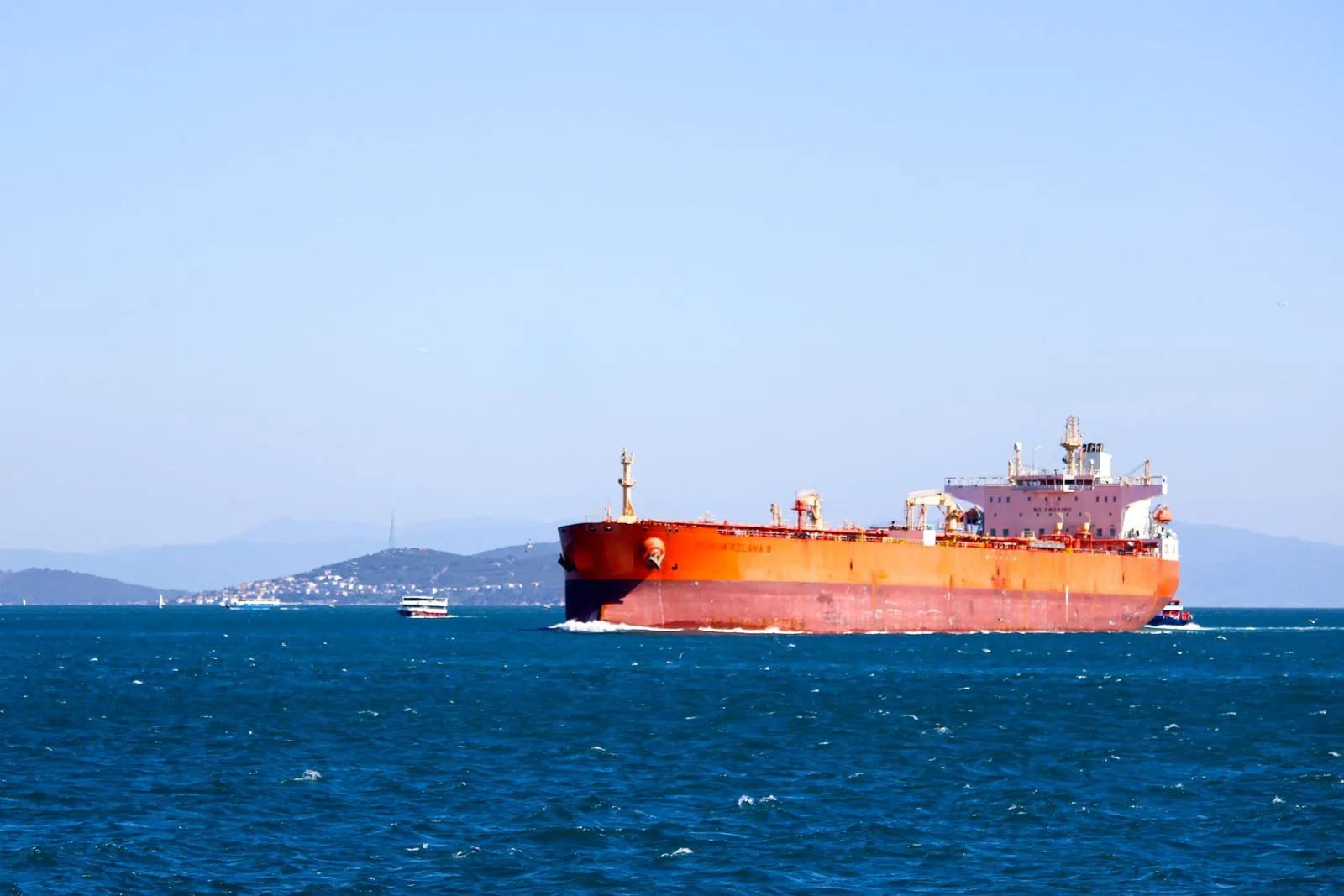 A large container ship underway on the open sea